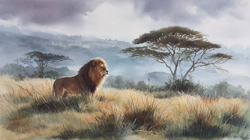 лев в саванне