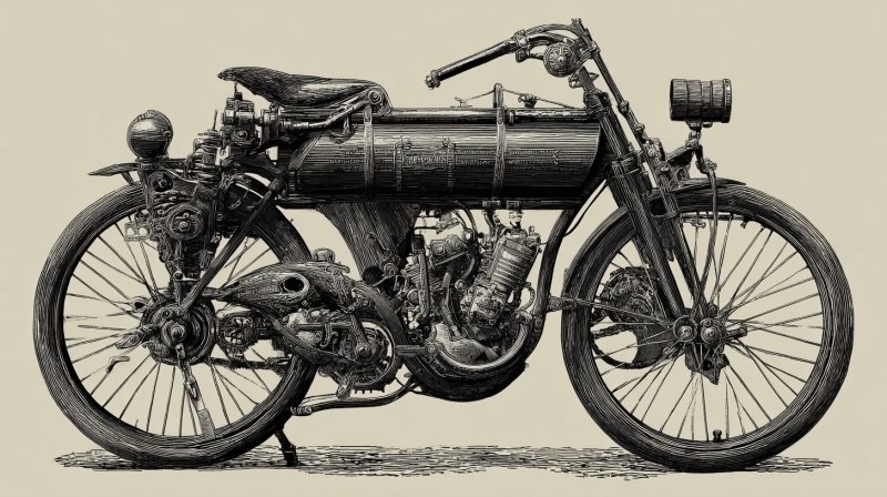 мотоцикл постер в стиле гравюры